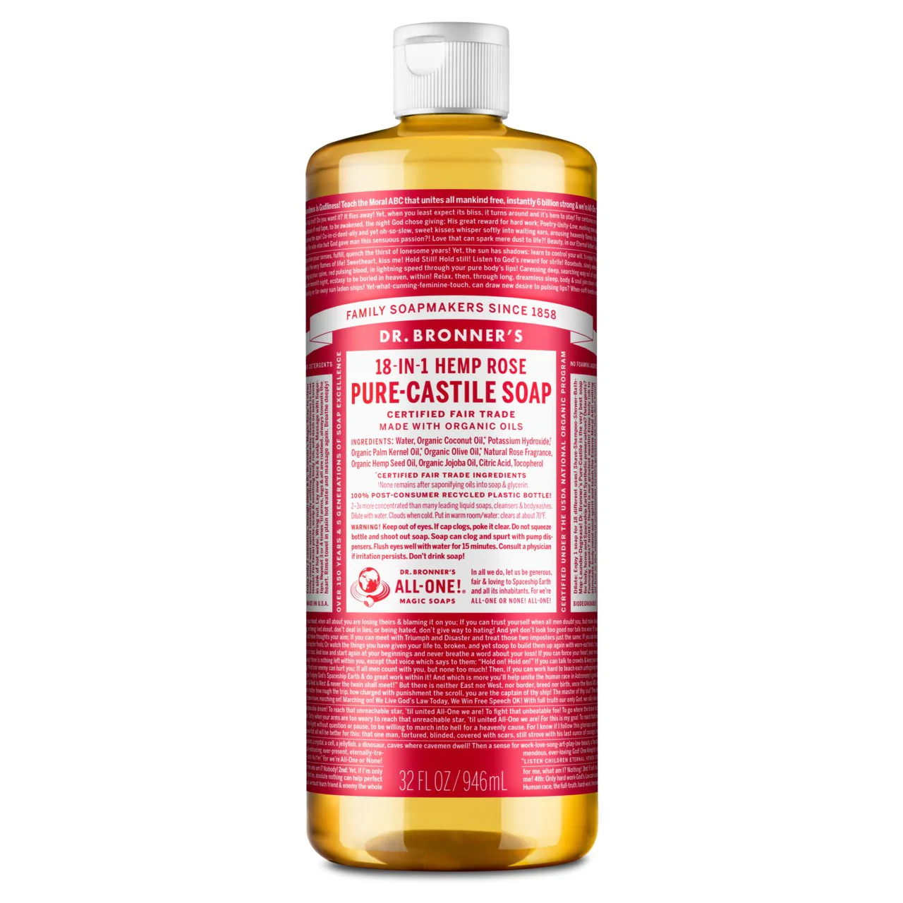 Dr. Bronner's Pure-Castile Liquid Soap - Rose - Image 3